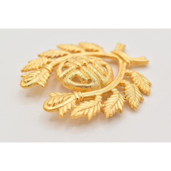 Givenchy Vintage Logo Pin Brooch Brushed Gold 4G Laurel Leaf Chunky Signed BinBA - Picture 9 of 12